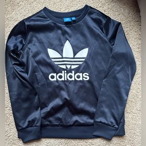 Adidas Navy & White Graphic Long Sleeve Crew Neck Pullover-small